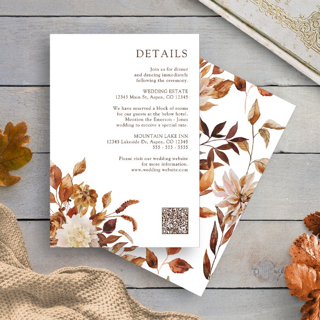 Carte D'accompagnement Détails Floraux d'Automne (White Fall Terracotta Floral Details Enclosure Card QR Code by Painted Paperie
)