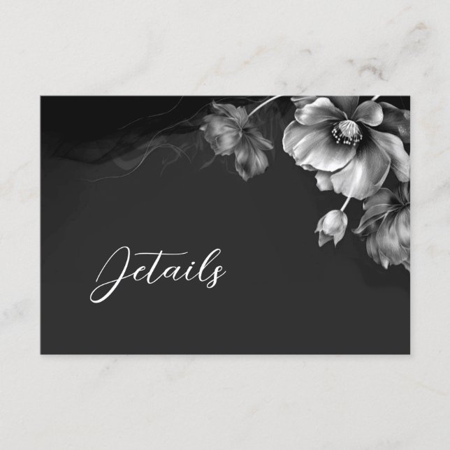 Carte D'accompagnement Détails Floraux Noir Argent (Devant)