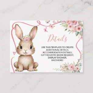 Carte D'accompagnement Détails Floraux Rose Fille Baby Shower Lapin Migno