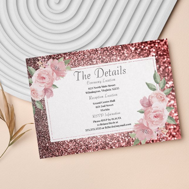 Carte D'accompagnement Détails floraux rose gold argent paillettes rose (Rose gold silver glitter pink floral Details )