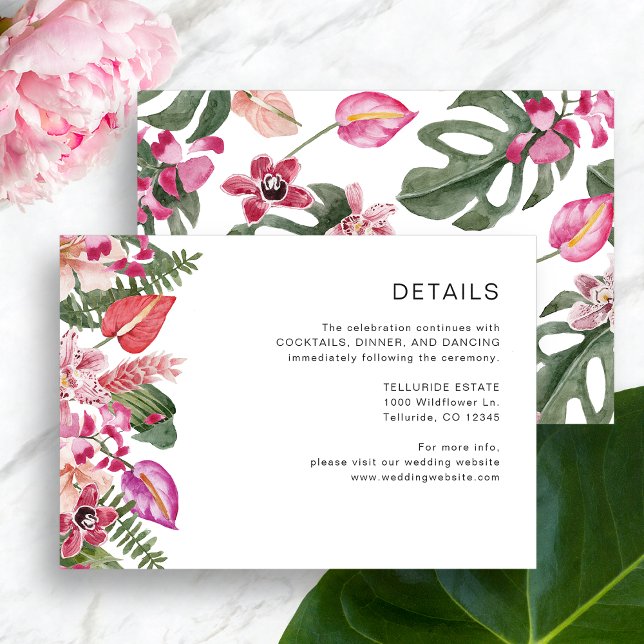Carte D'accompagnement Détails floraux tropicaux élégants (Elegant Tropical Floral Details Enclosure Card by Painted Paperie
)