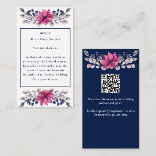 Carte D'accompagnement Détails Fuchsia Pink Navy Enseigne QR Code RSVP
