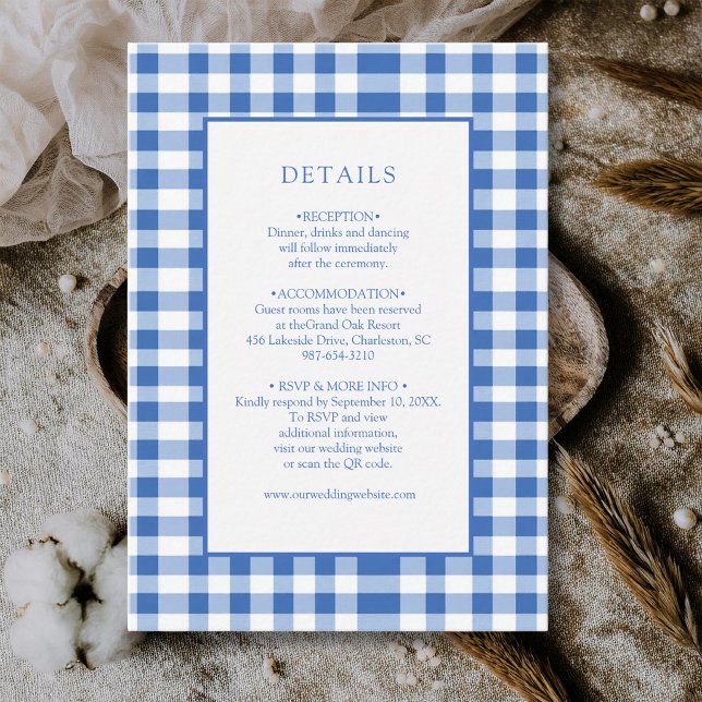 Carte D'accompagnement Détails Gingham à Carreaux Bébé Bleu Rustique (Créateur téléchargé)