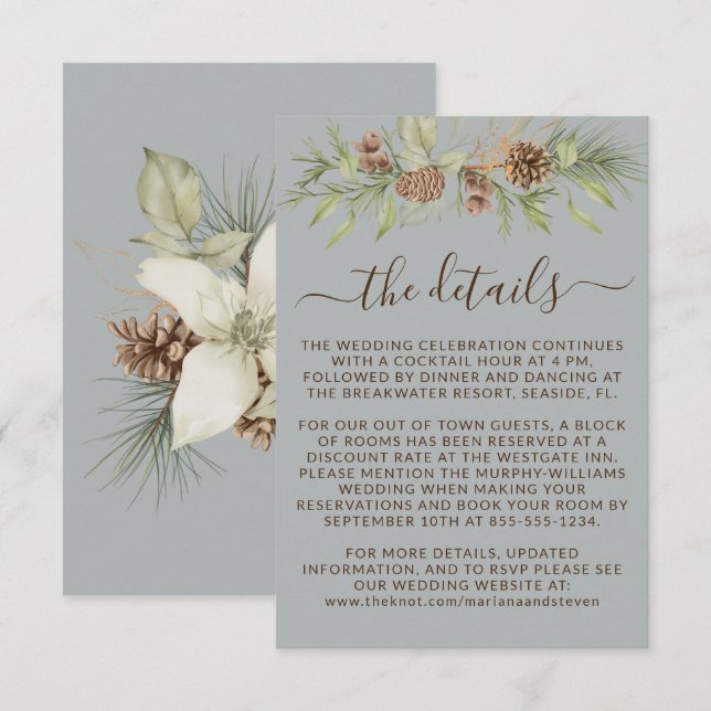 Carte D'accompagnement Détails Gris Hiver Réponse Site Web Mariage (Devant / Derrière)