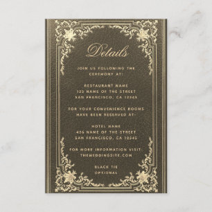 Carte D'accompagnement Détails mariage Black Gold Vintage Élégant Script