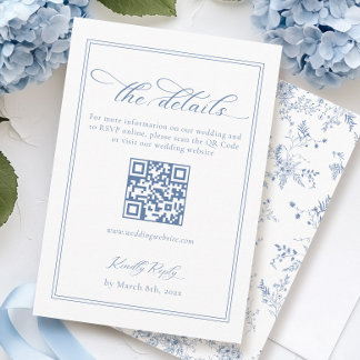 Carte D'accompagnement Détails Mariage bleu Qr Code
