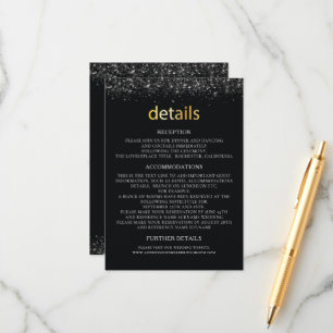 Carte D'accompagnement Détails mariage Design noir avec détails de Partie