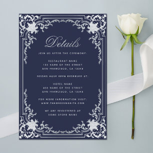 Carte D'accompagnement Détails mariage Marine Bleu Vintage Élégant Script
