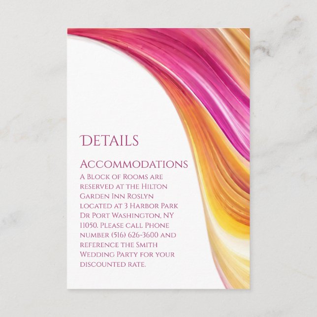 Carte D'accompagnement Détails mariage-Moderne rose orange jaune (Dos)