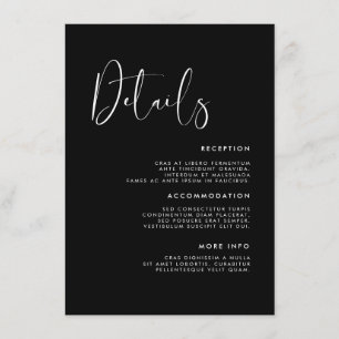 Carte D'accompagnement Détails mariage noir élégant et moderne