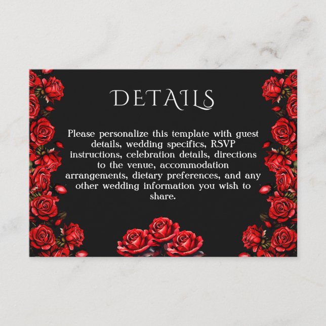 Carte D'accompagnement Détails Mariage Red Roses (Devant)