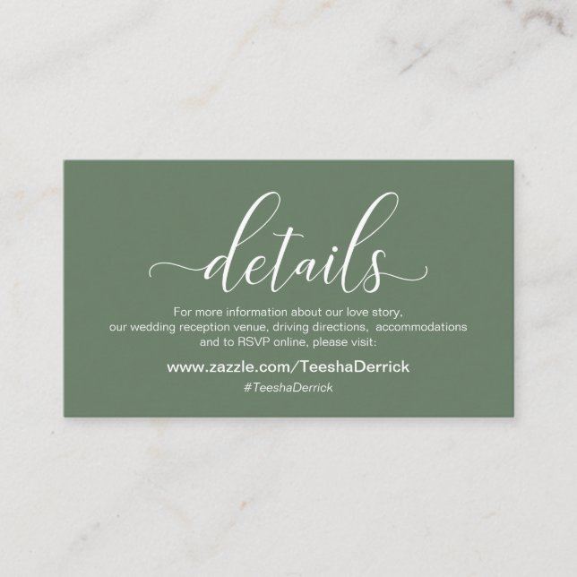 Carte D'accompagnement Détails mariage, Thème Vert Sage Moderne (Devant)