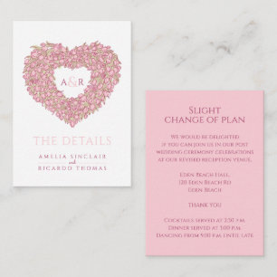 Carte D'accompagnement détails mariage tulipes rose bouquet de coeur mono