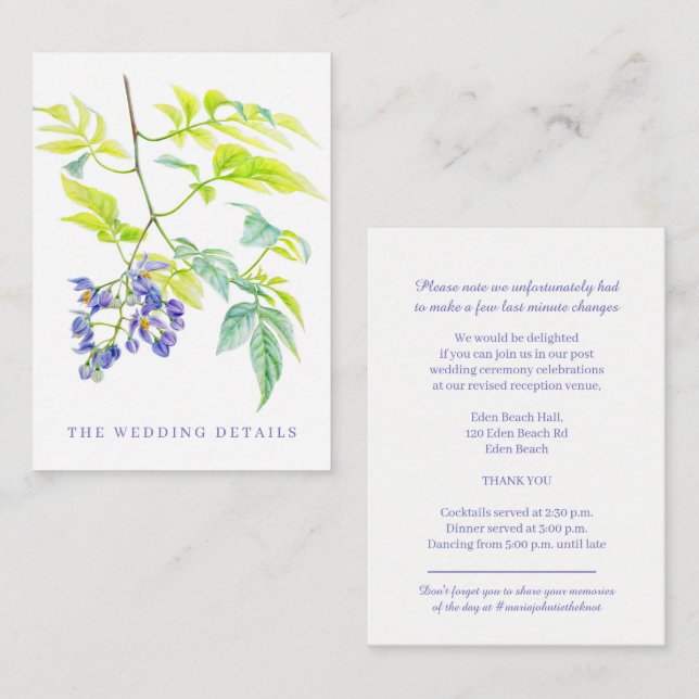 Carte D'accompagnement détails mariages fleurs violettes simples aquarell (Devant / Derrière)