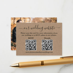 Carte D'accompagnement Détails minimaliste 2 QR photo Kraft Wedding RSVP