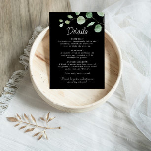 Carte D'accompagnement Détails minimaliste du Mariage noir Eucalyptus