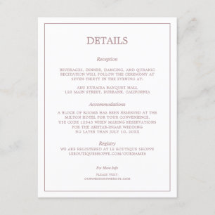 Carte D'accompagnement Détails minimaliste du Mariage Rose Gold Détails d