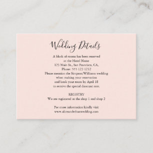 Carte D'accompagnement Détails minimalistes du Mariage avec photo rose pâ