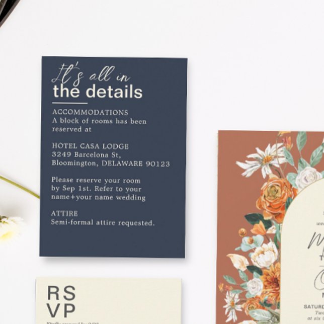 Carte D'accompagnement Détails minimalistes du Mariage bleu marine (Créateur téléchargé)