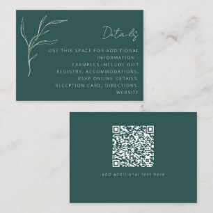 Carte D'accompagnement Détails minimalistes du Mariage vert floral QR Cod