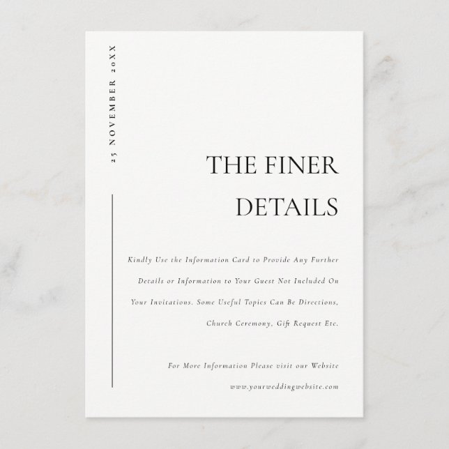 Carte D'accompagnement Détails minimaux de la typographie blanche noire s (Devant)