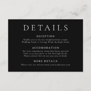 Carte D'accompagnement Détails minimaux de Mariage noir moderne