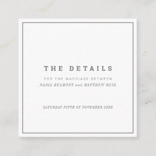 Carte D'accompagnement Détails minimaux du mariage blanc gris carré
