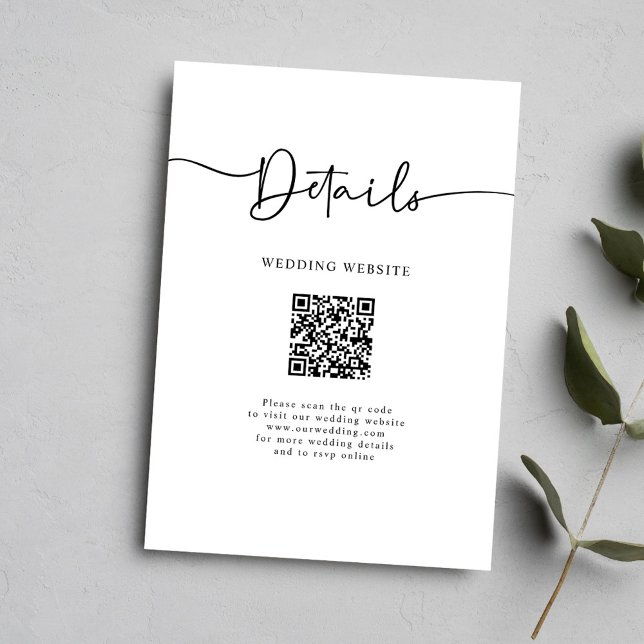 Carte D'accompagnement Détails minimaux du Mariage de calligraphie de cod (Minimal QR Code Calligraphy Wedding Details Enclosure Card)