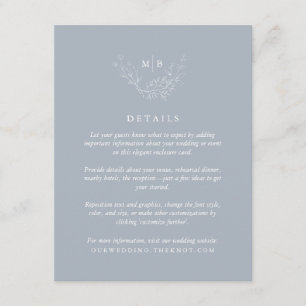 Carte D'accompagnement Détails minimaux du Mariage Monogramme bleu poussi