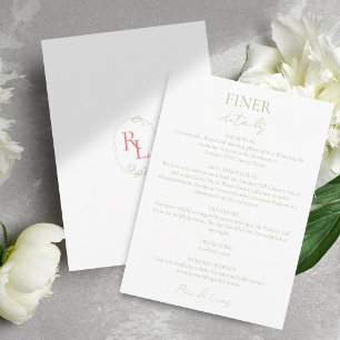 Carte D'accompagnement Détails minimaux du Mariage Monogramme vert corail