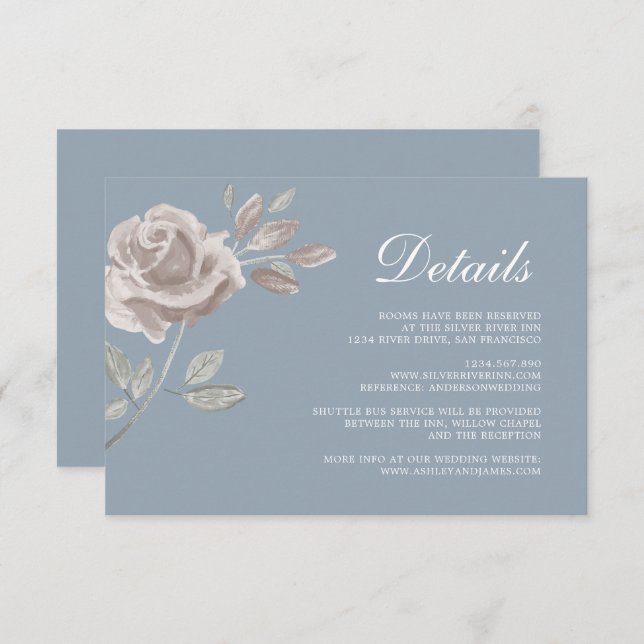 Carte D'accompagnement Détails minimaux du Mariage Rose bleu Dusty (Devant / Derrière)