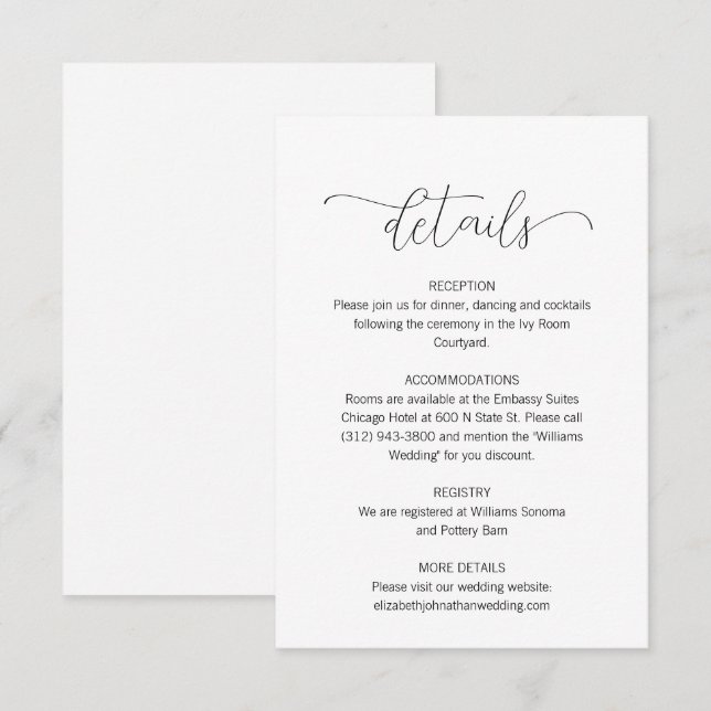 Carte D'accompagnement Détails minimaux simples du Mariage de script (Devant / Derrière)