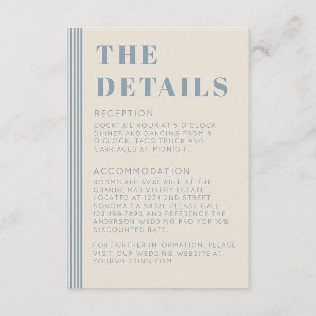 Carte D'accompagnement Détails Moderne Classique Mariage Rayé Bleu  (Devant)