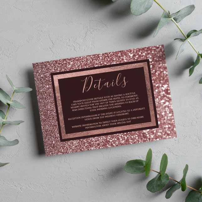 Carte D'accompagnement Détails pailletés or rose stylé bordeaux (Stylish rose gold burgundy glitter Details Enclosure Card )