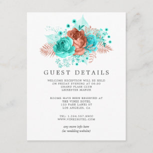 Carte D'accompagnement Détails pour invités de mariage tropical turquoise