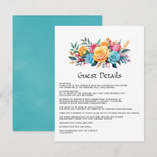 Carte D'accompagnement Détails pour invités floraux turquoise, jaune et r