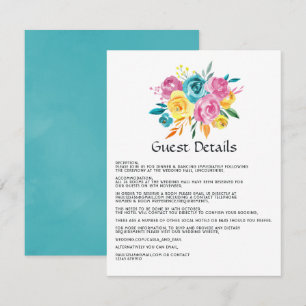 Carte D'accompagnement Détails pour invités floraux turquoise, jaune et r