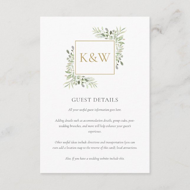 Carte D'accompagnement Détails pour les invités de mariage à monogramme d (Devant)