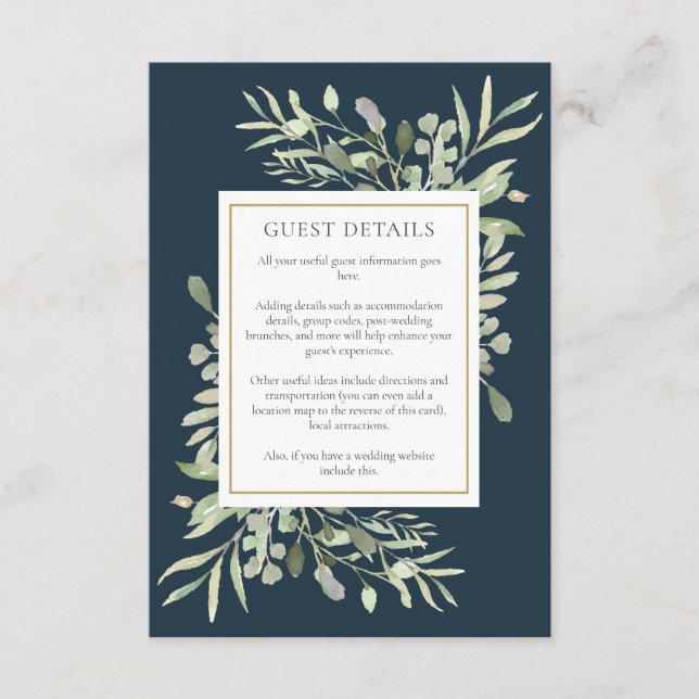 Carte D'accompagnement Détails pour les invités de mariage Chic Deep Sea  (Devant)