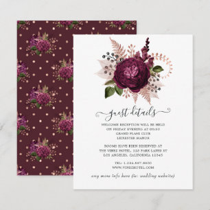 Carte D'accompagnement Détails pour les invités de mariage floral Marsala