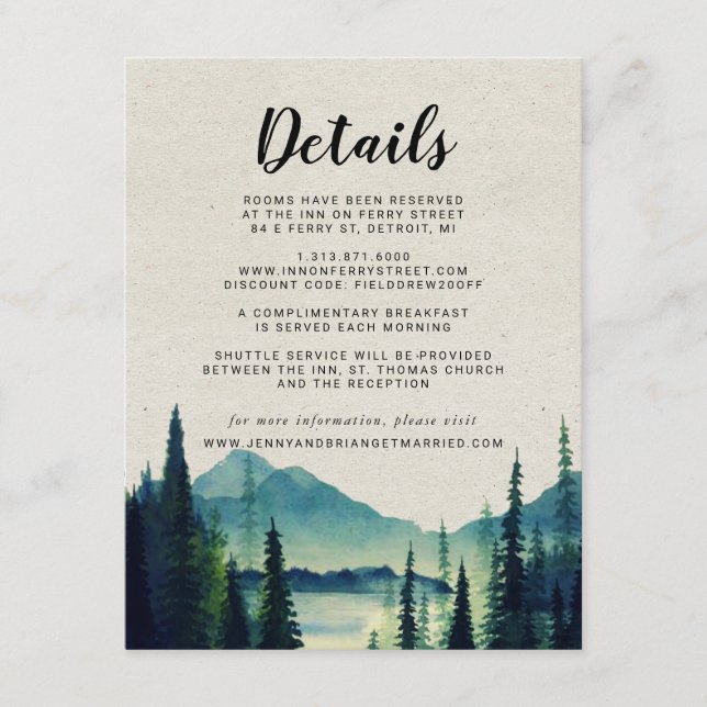 Carte D'accompagnement Détails pour les invités du mariage rustique en mo (Devant)