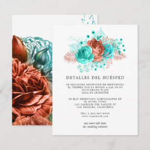 Carte D'accompagnement Détails pour les invités d'un mariage avec du turq