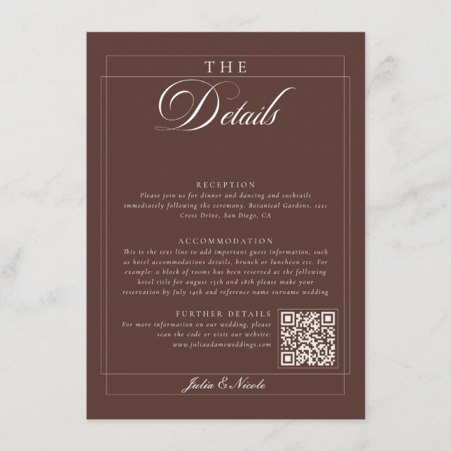 Carte D'accompagnement Détails QR Calligraphie Marron Choco Classique Ivo (Devant)