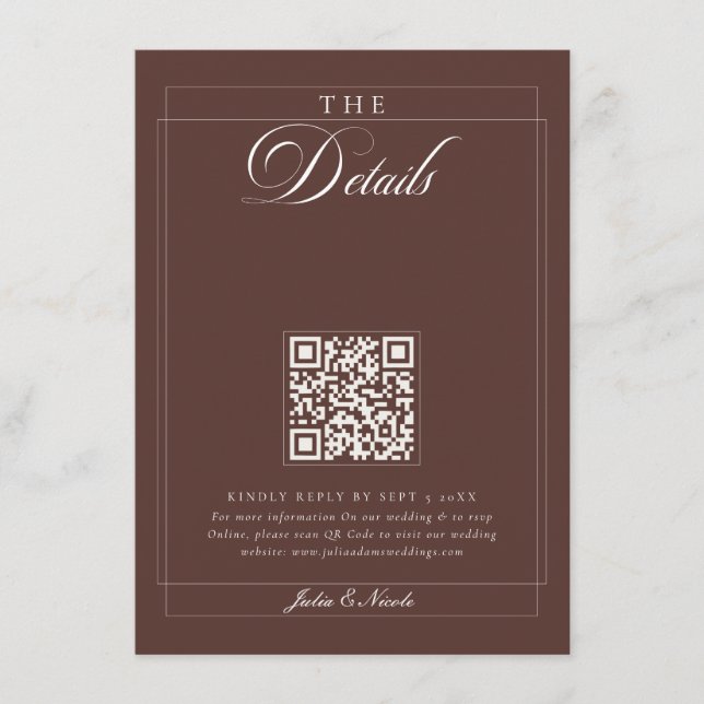 Carte D'accompagnement Détails QR de calligraphie marron choco classique  (Devant)