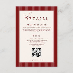 Carte D'accompagnement Détails QR de mariage rayé classique en velours ro