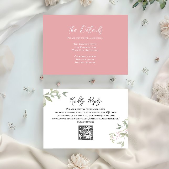 Carte D'accompagnement Détails rose pâle Mariage floral (Blush pink wedding details cards. )