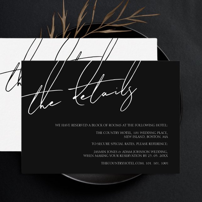 Carte D'accompagnement Détails simples du Mariage de script noir et blanc (Créateur téléchargé)
