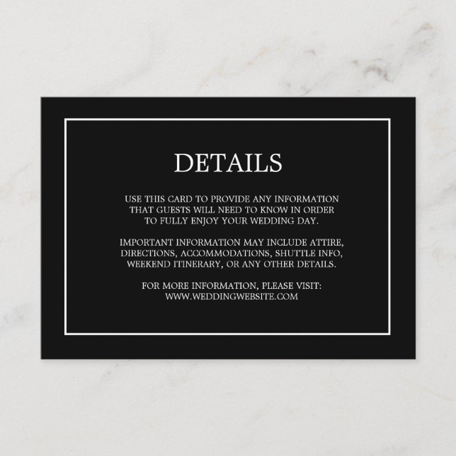 Carte D'accompagnement Détails simples du monogramme Boîtier Mariage noir (Devant)