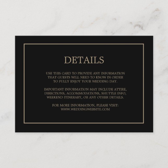 Carte D'accompagnement Détails simples du monogramme Mariage d'or noir (Devant)