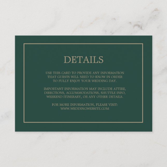 Carte D'accompagnement Détails simples du monogramme Mariage vert émeraud (Devant)